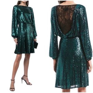 Tadashi Shoji Juno Sequin Cowl-Back Lace Dress X Small
